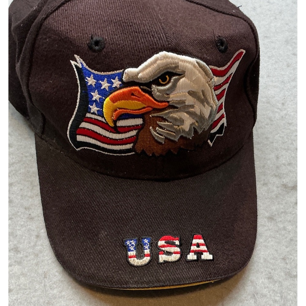 Unbranded USA Bald‎ Eagle American Flag Hat Brown Adjustable Baseball Cap OSFM